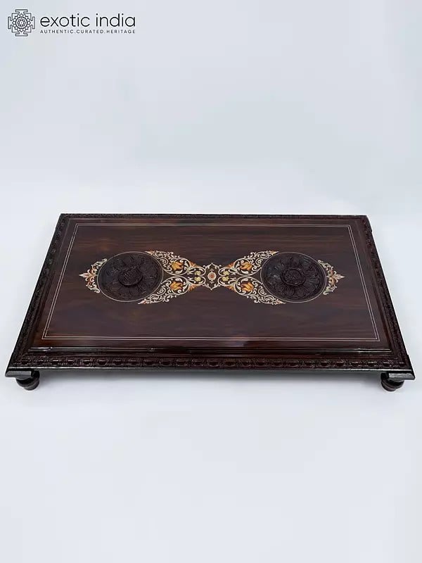 Exotic India 48" Large Deisgner Chowki/Pedestal In Wood With Inlay Work