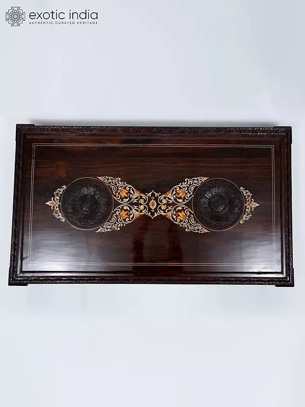 Exotic India 48" Large Deisgner Chowki/Pedestal In Wood With Inlay Work