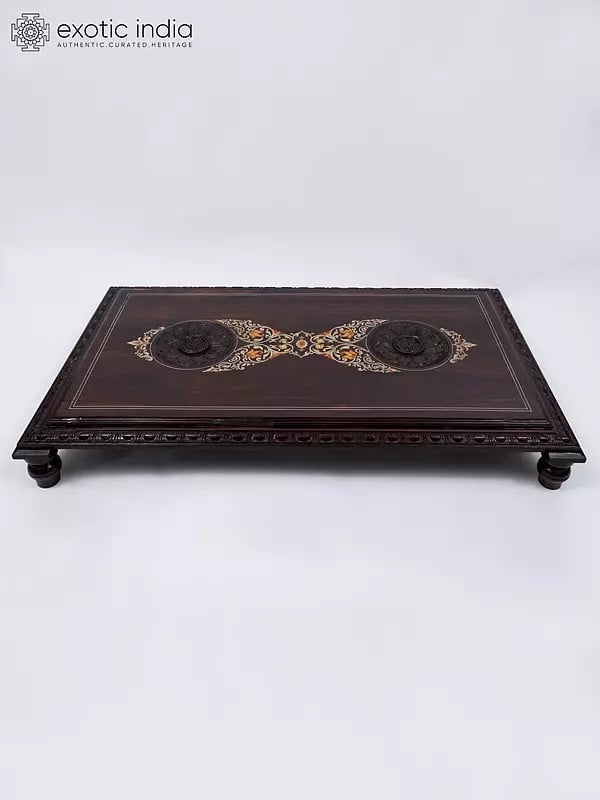 exotic india 48" Large Deisgner Chowki/Pedestal in Wood with Inlay Work 