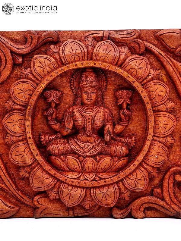 Exotic India 48" Large Ganesha Lakshmi Saraswati Wall Hanging Panel | Wood Carving 
