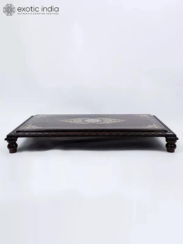 Exotic India 48" Large Rectangular Shaped Wooden Chowki/Pedestal With Inlay Wrok