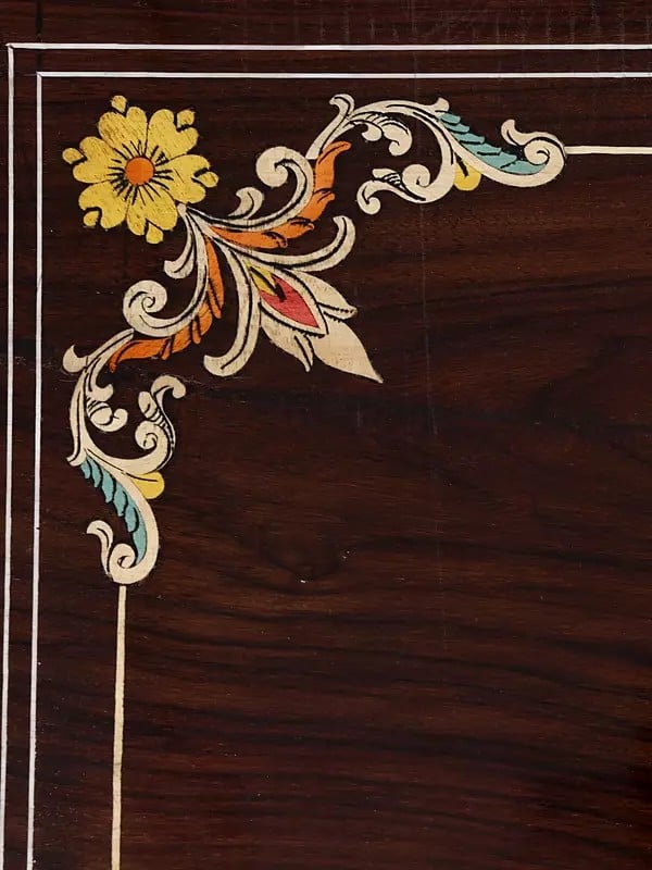 Exotic India 48" Large Rectangular Shaped Wooden Chowki/Pedestal With Inlay Wrok