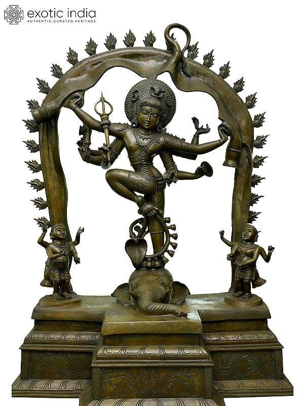 exotic india 48" Large Shiva Gaja-Samhara-Murthy | Madhuchista Vidhana (Lost-Wax) | Panchaloha Bronze from Swamimalai 