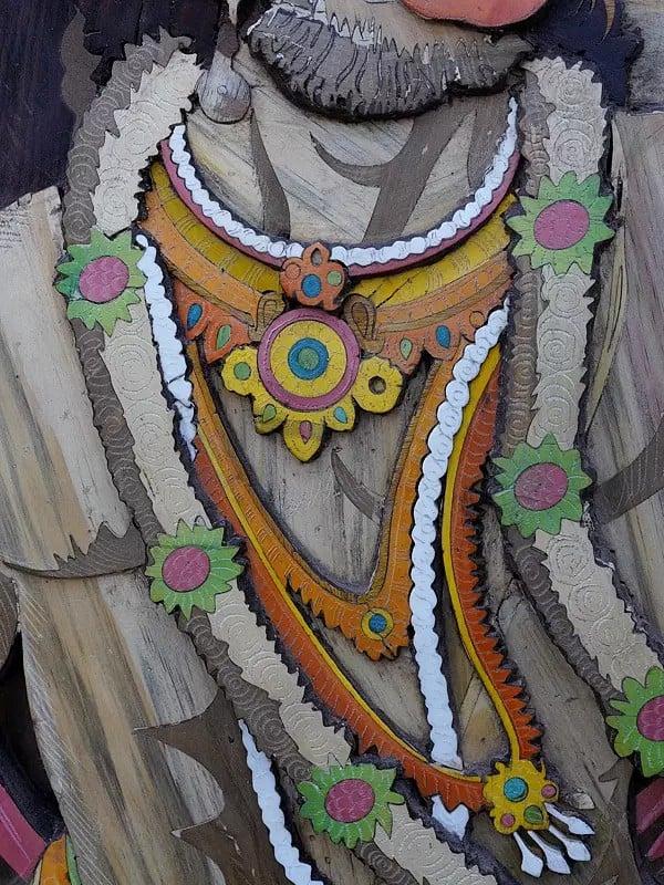 Exotic India 48" Large Shri Ram Bhakta Hanuman | 3D Wall Panel In Rosewood With Inlay Work 