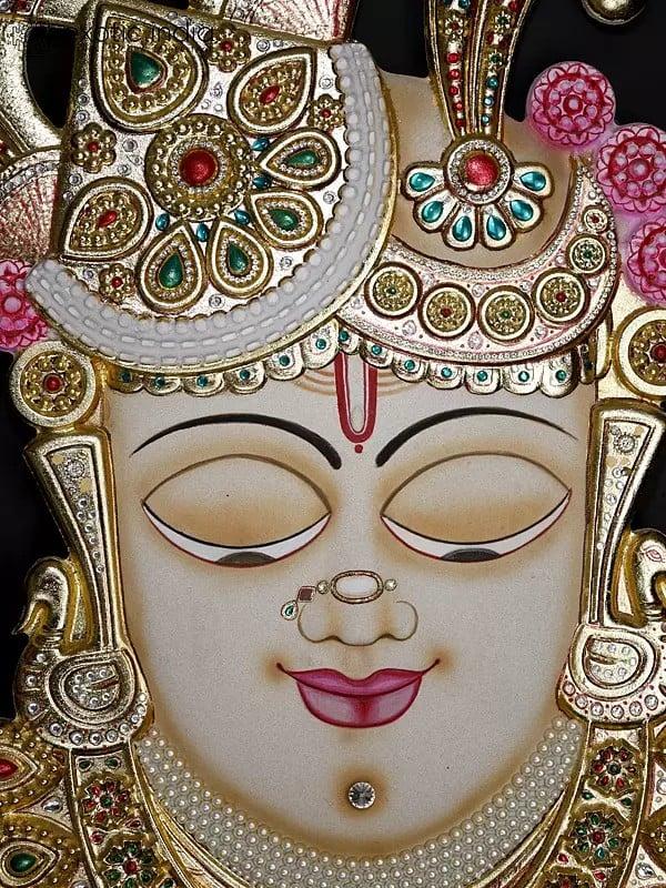Exotic India 48" Large Shrinathji Wall Hanging Statue With Gold Work 