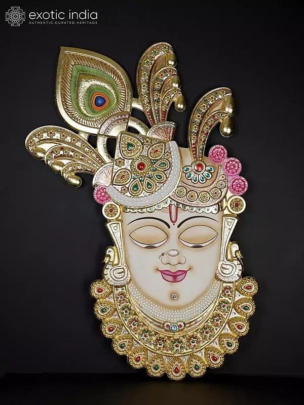 exotic india 48" Large Shrinathji Wall Hanging Statue with Gold Work 