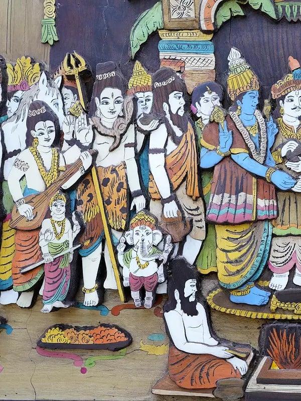 Exotic India 48" Large Srinivasa Kalyanam | Colorful 3D Wall Panel In Rosewood With Inlay Work 