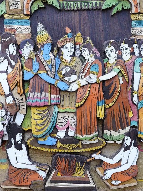 Exotic India 48" Large Srinivasa Kalyanam | Colorful 3D Wall Panel In Rosewood With Inlay Work 