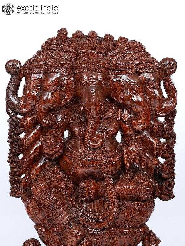 Exotic India 48" Large Ten Armed Panchamukhi Lord Ganesha | Wood Carving 