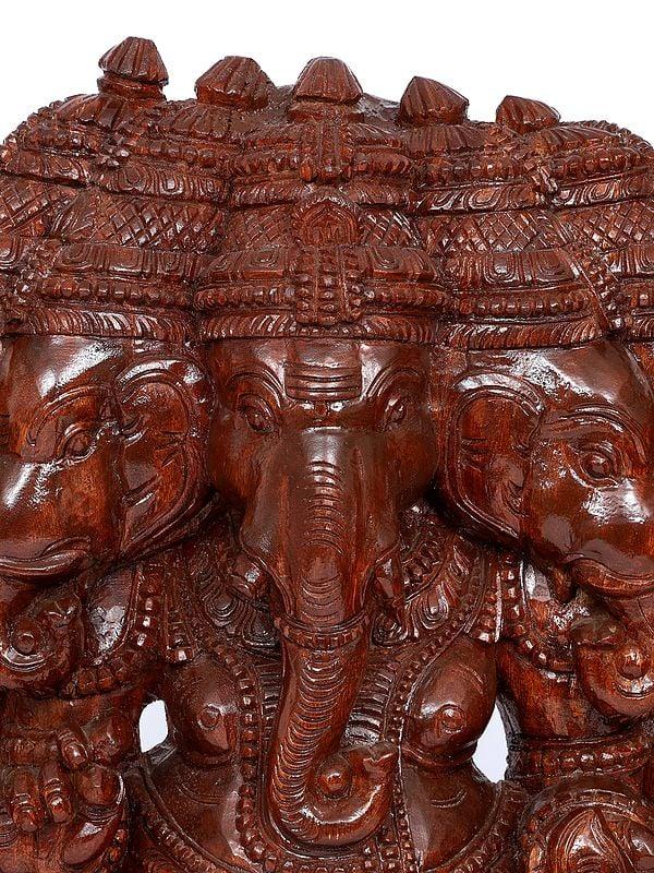Exotic India 48" Large Ten Armed Panchamukhi Lord Ganesha | Wood Carving 