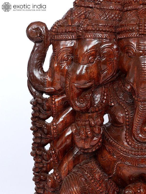 Exotic India 48" Large Ten Armed Panchamukhi Lord Ganesha | Wood Carving 