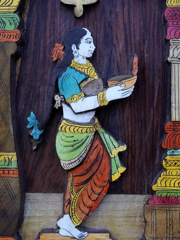 Exotic India 48" Large Tirupati Balaji (Venkateshvara) With Goddess Padmavathi | 3D Wall Panel In Rosewood With Inlay Work 