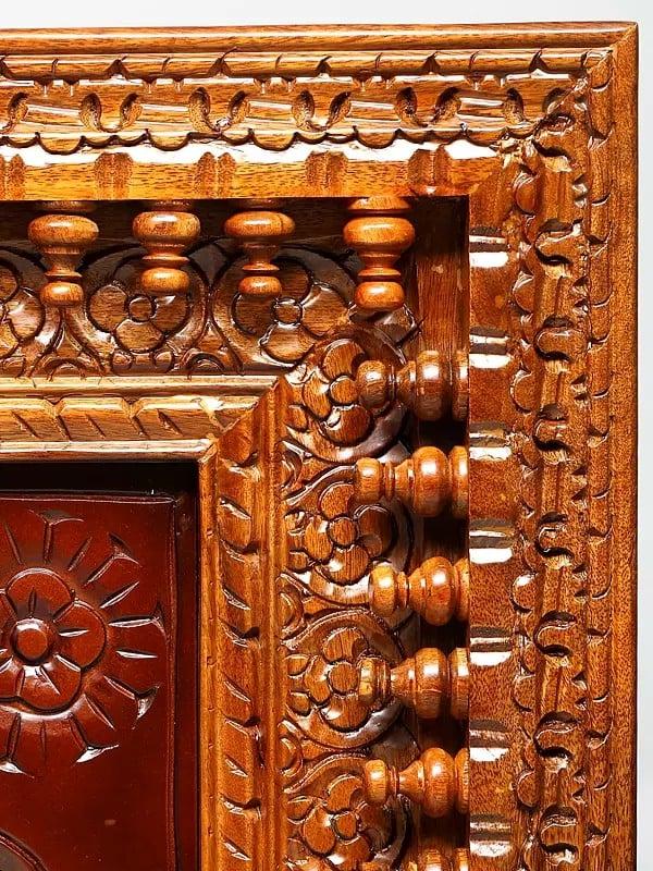 Exotic India 48" Large Wood Carved Temple Design Frame | Wall Hanging 