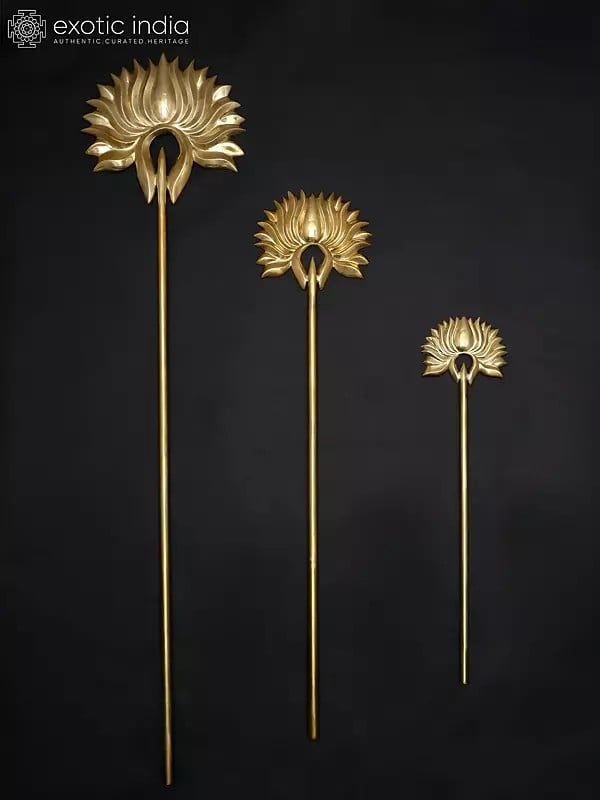 exotic india 48" Lotus Design Decorative Sticks | Set of 3 | Wall Decor 