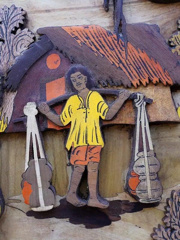 Exotic India 48" View Of Village Life | 3D Wall Panel In Rosewood With Inlay Work 