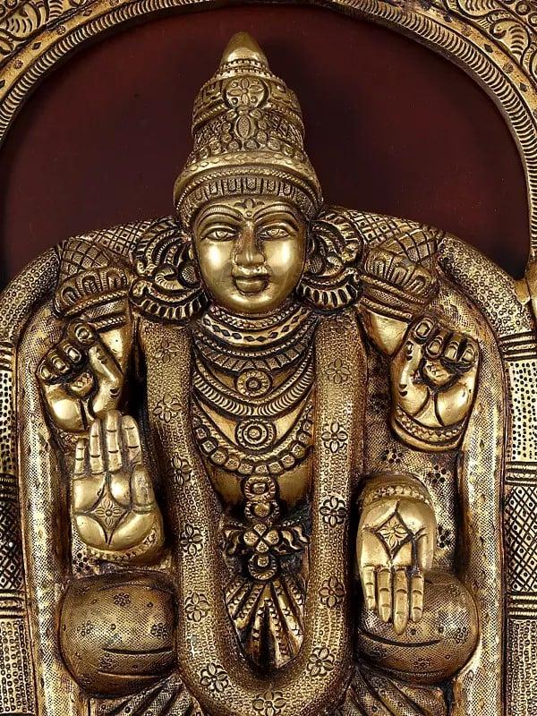 Exotic India 48" Wood Framed Venkateshvara (Tirupati Balaji) With Devi Padmavathi Brass Statues | Wall Hanging 