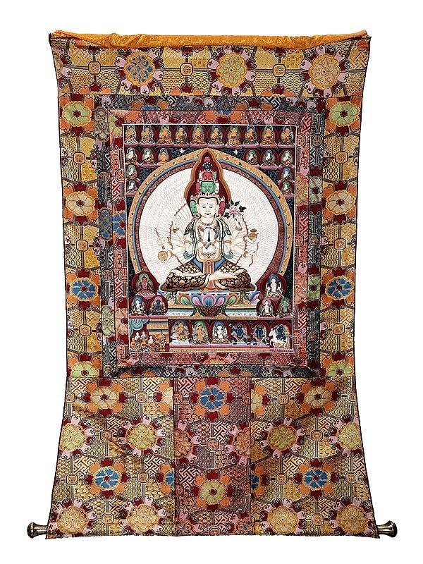 Exotic India 48" X 32" Sitting Avalokiteshvara Sahasrabhuja With Buddhas | Handmade 