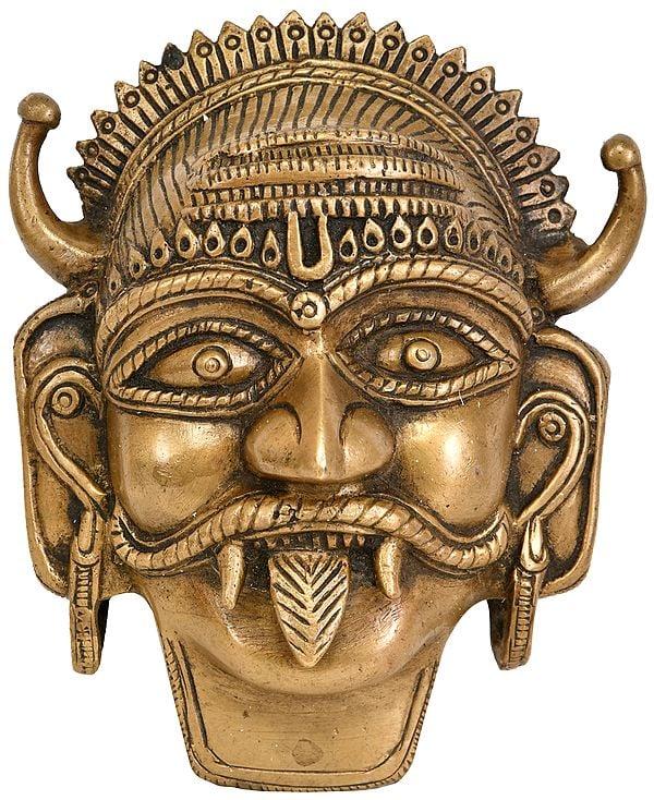 exotic india 5" Bhairava Wall Hanging Mask In Brass | Handmade | Made In India 