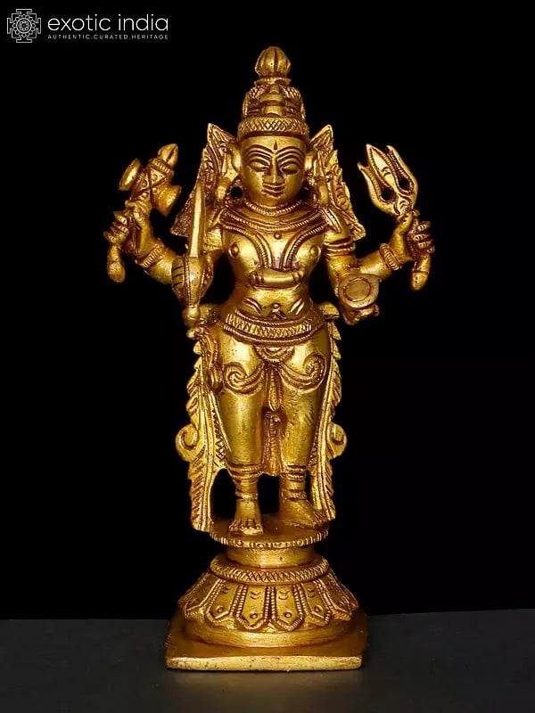 exotic india 5" Goddess Mariamman Sculpture in Brass | Handmade | Made in India 
