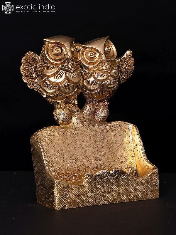 Exotic India 5" Pair Of Happy Owls Card Holder | Table Decor