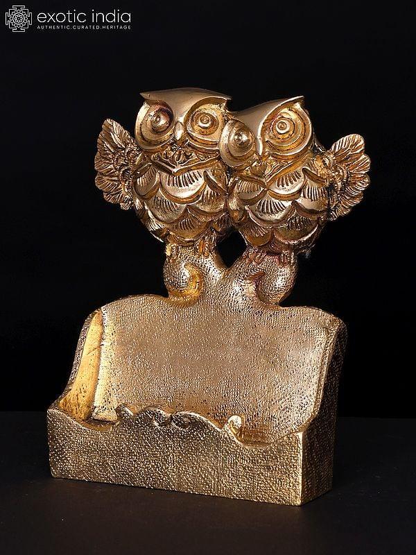 Exotic India 5" Pair Of Happy Owls Card Holder | Table Decor