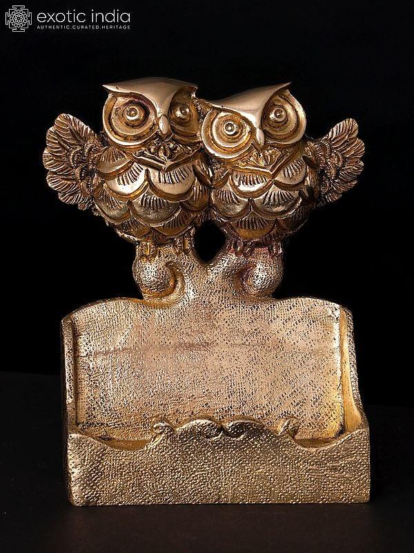 exotic india 5" Pair of Happy Owls Card Holder | Table Decor 