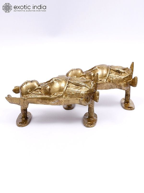 Exotic India 5" Pair Of Laughing Buddha Door Handles In Brass 