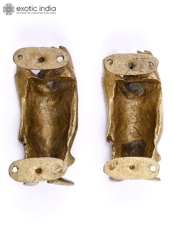 Exotic India 5" Pair Of Laughing Buddha Door Handles In Brass 