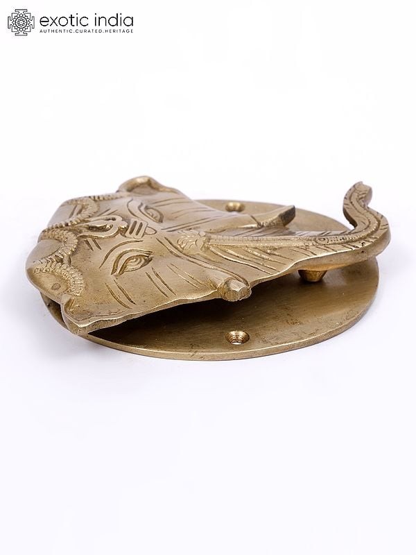 Exotic India 5" Peepal Leaf Ganesha Brass Door Knocker 