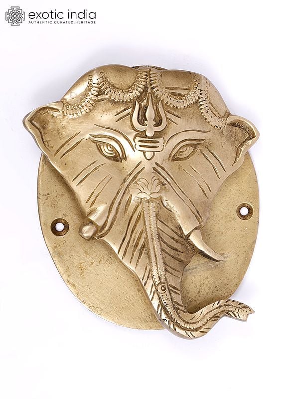 exotic india 5" Peepal Leaf Ganesha Brass Door Knocker 