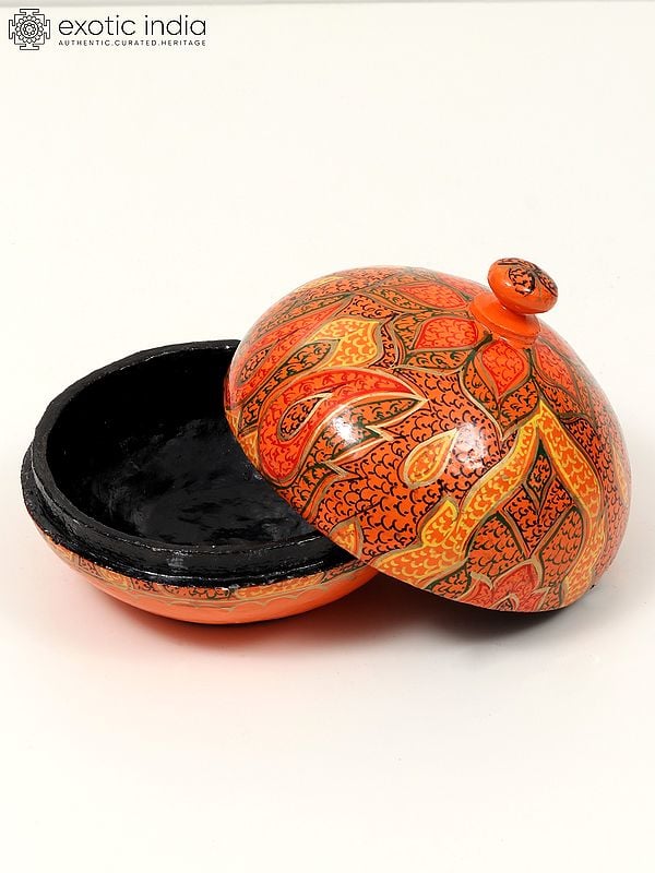 Exotic India 5" Round Shaped Hand Painted Papier Mache Powder Box 