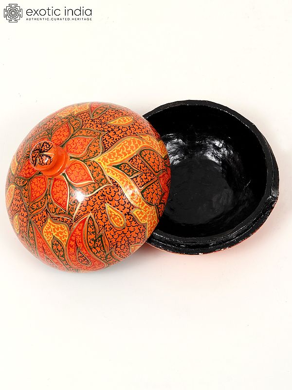 Exotic India 5" Round Shaped Hand Painted Papier Mache Powder Box 