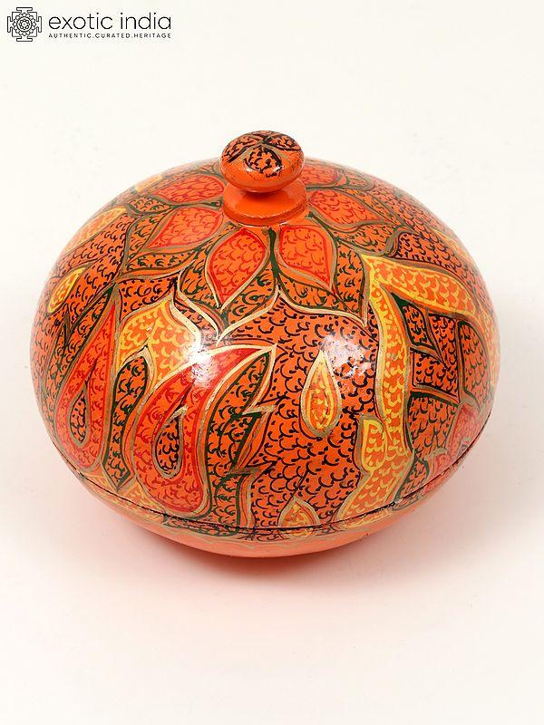 exotic india 5" Round Shaped Hand Painted Papier Mache Powder Box