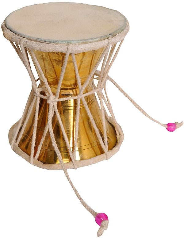 exotic india 5" Shiva's Damaru (Pellet Drum) in Brass | Handmade | Made in India 
