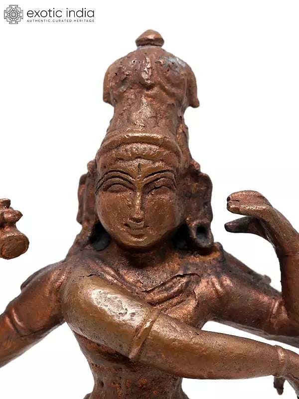 Exotic India 5" Small Dancing Lord Shiva | Copper Statue 