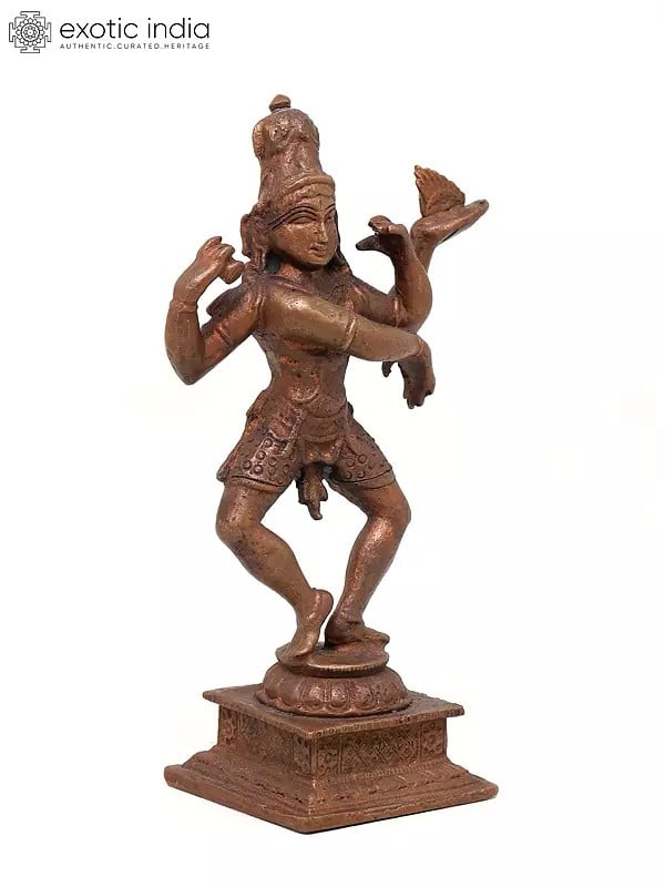 Exotic India 5" Small Dancing Lord Shiva | Copper Statue 