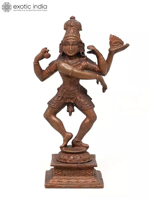 exotic india 5" Small Dancing Lord Shiva | Copper Statue 