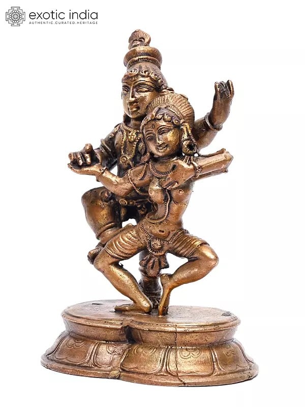 Exotic India 5" Small Dancing Radha Krishna | Copper Statue 