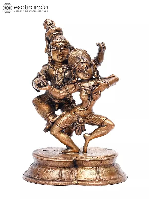 exotic india 5" Small Dancing Radha Krishna | Copper Statue 