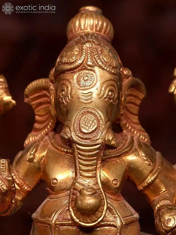 Exotic India 5" Small Eight Armed Lord Ganesha | Bronze Statue 