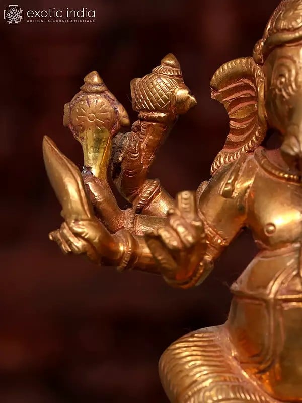 Exotic India 5" Small Eight Armed Lord Ganesha | Bronze Statue 