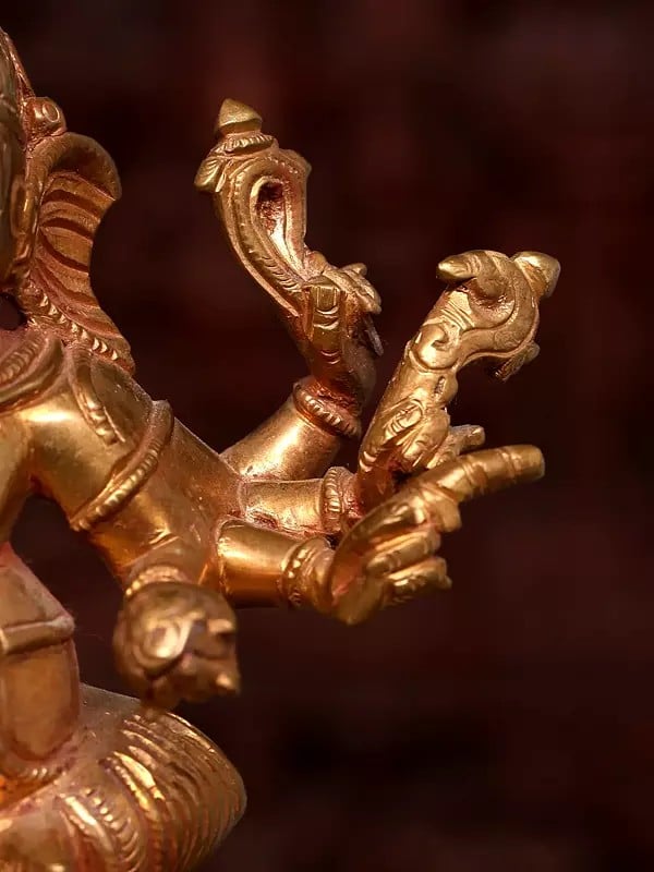 Exotic India 5" Small Eight Armed Lord Ganesha | Bronze Statue 