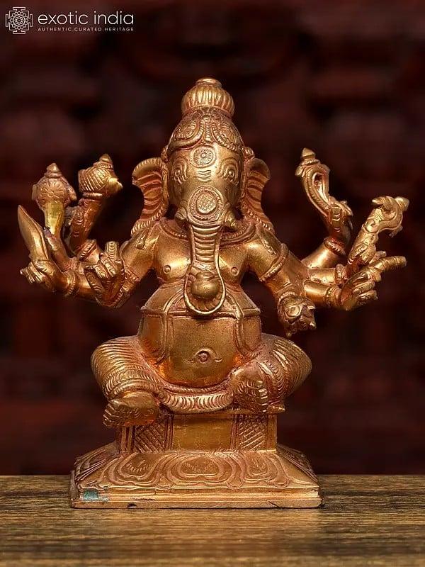 exotic india 5" Small Eight Armed Lord Ganesha | Bronze Statue 