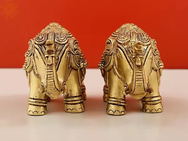 Exotic India 5" Small Engraved Pair Of Elephant Statue | Handmade
