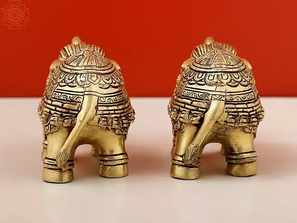 Exotic India 5" Small Engraved Pair Of Elephant Statue | Handmade
