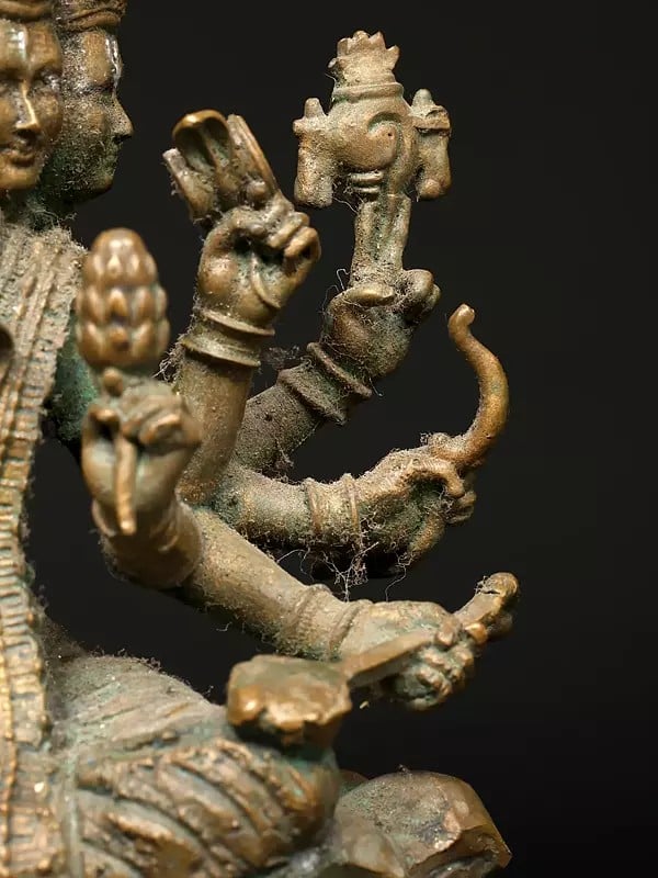 Exotic India 5" Small Five Headed Lord Vishwakarma | Madhuchista Vidhana (Lost-Wax) | Panchaloha Bronze From Swamimalai 