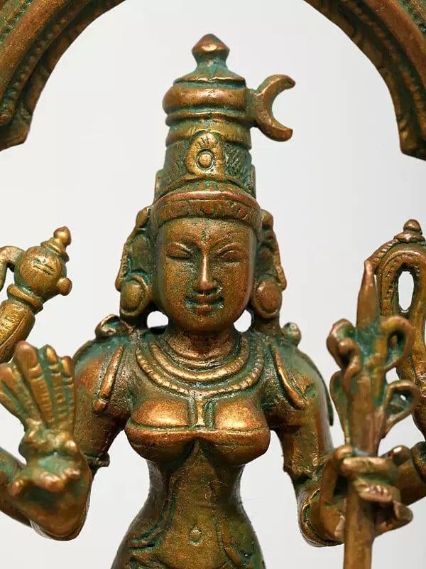 Exotic India 5" Small Goddess Rajarajeshvari Seated On Kirtimukha Throne | Madhuchista Vidhana (Lost-Wax) | Panchaloha Bronze From Swamimalai 