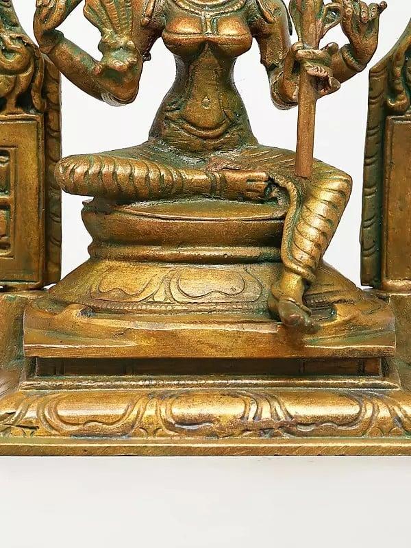 Exotic India 5" Small Goddess Rajarajeshvari Seated On Kirtimukha Throne | Madhuchista Vidhana (Lost-Wax) | Panchaloha Bronze From Swamimalai 