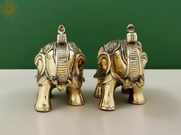 Exotic India 5" Small Handmade Brass Elephant Figurine Pairs