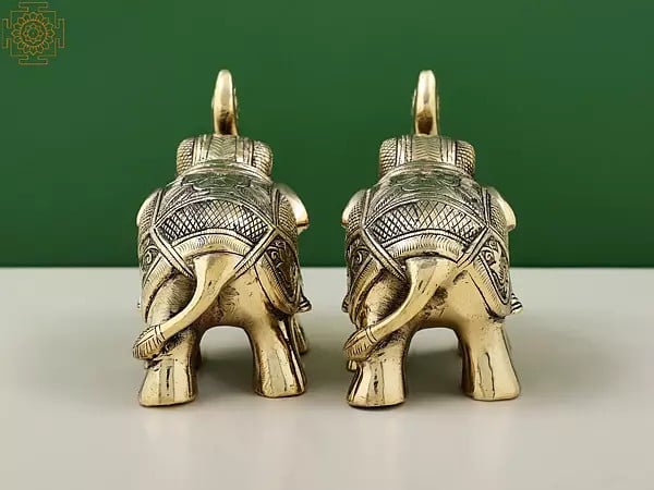 Exotic India 5" Small Handmade Brass Elephant Figurine Pairs